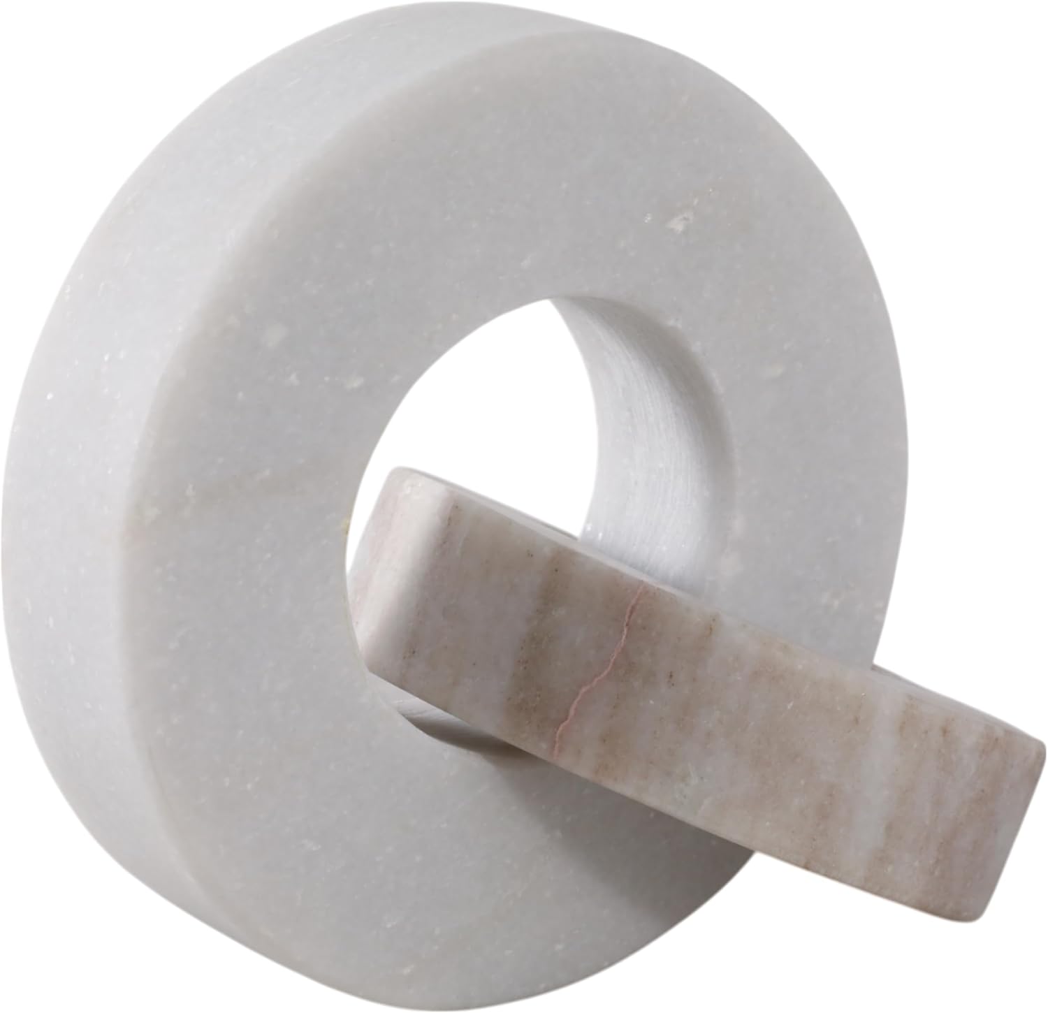 Modern White‑Beige Marble Double‑Ring Sculpture