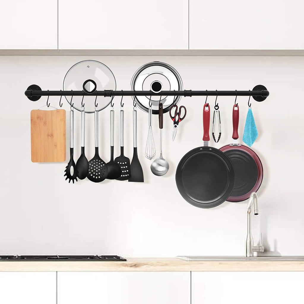 Black Wall‑Mounted Kitchen Pot Rail Organizer
