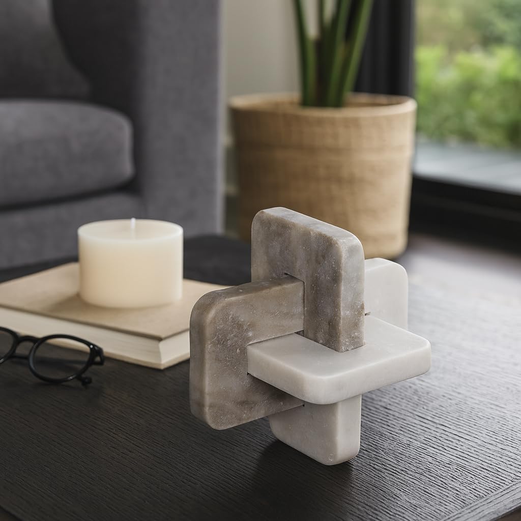 Modern White‑Tan Stone Knot Sculpture Decor