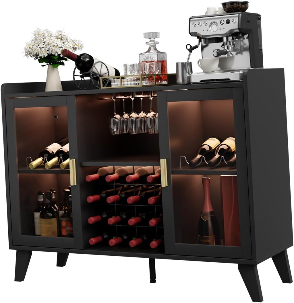 LED‑Lit Wine Bar Storage Cabinet Organizer