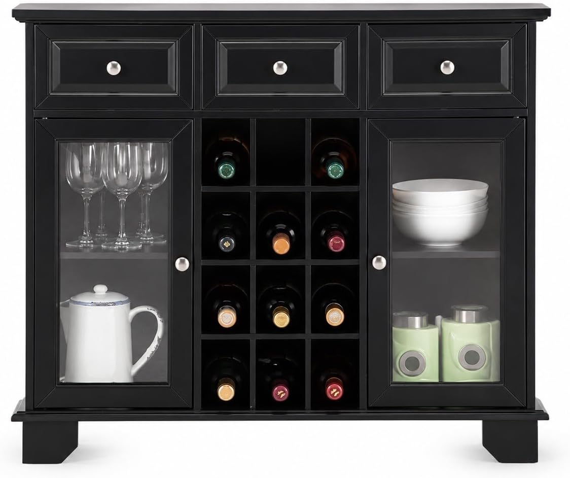 Black Kitchen Sideboard Wine Storage Cabinet