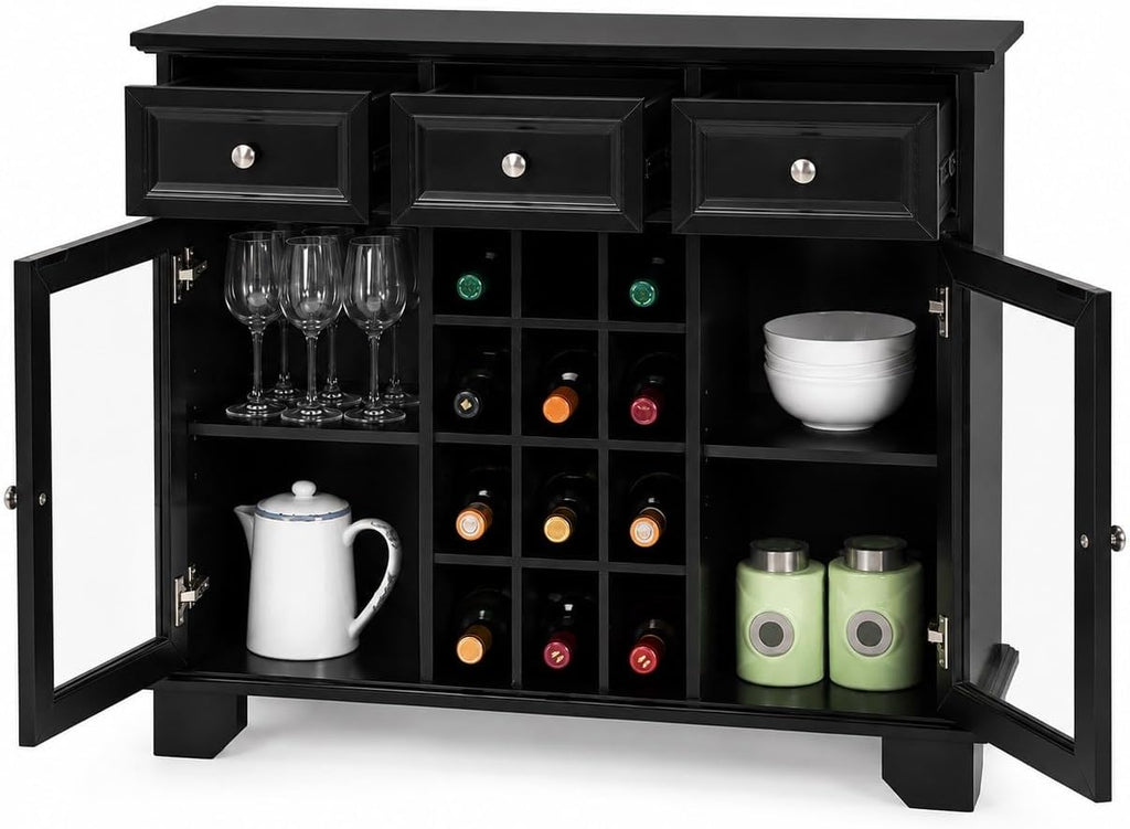 Black Kitchen Sideboard Wine Storage Cabinet
