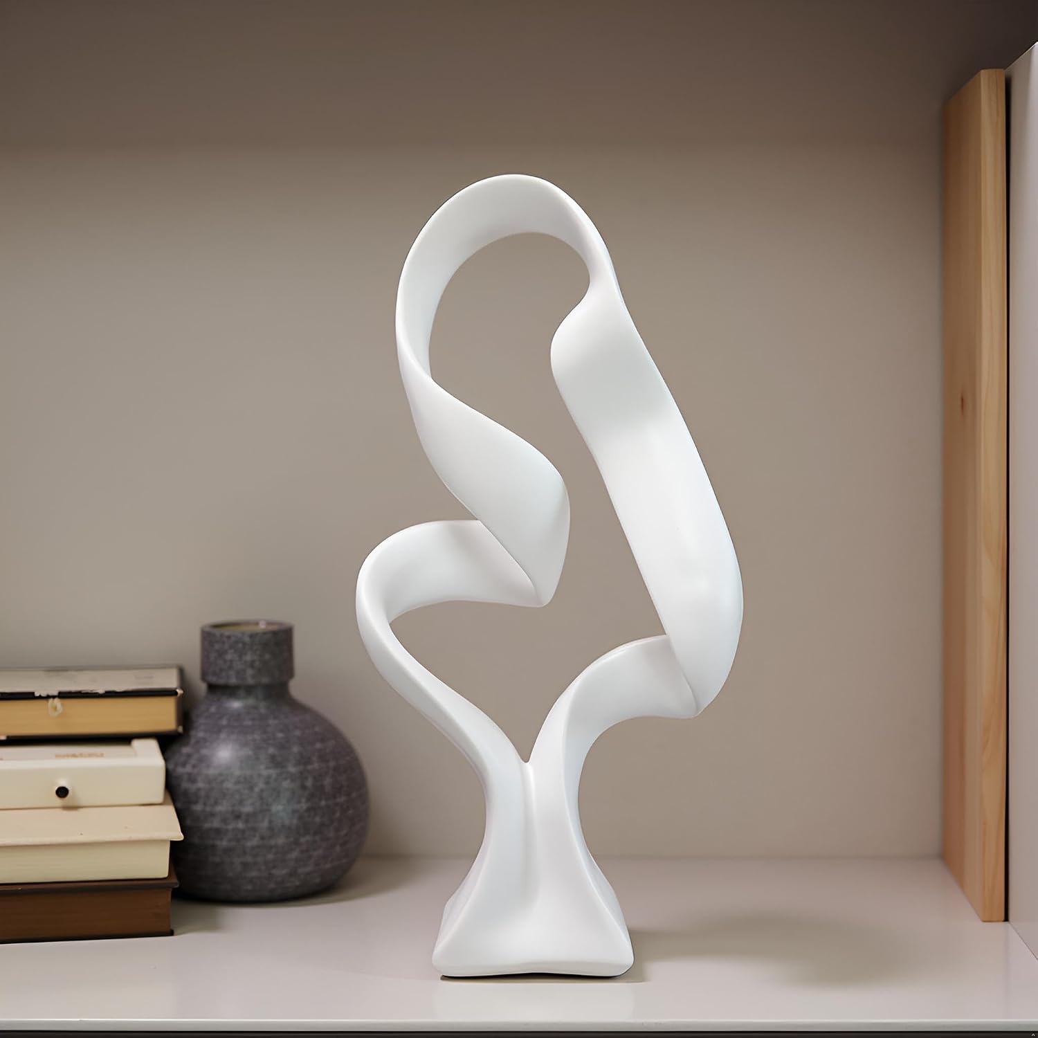 Modern White Abstract Ribbon Sculpture Decor