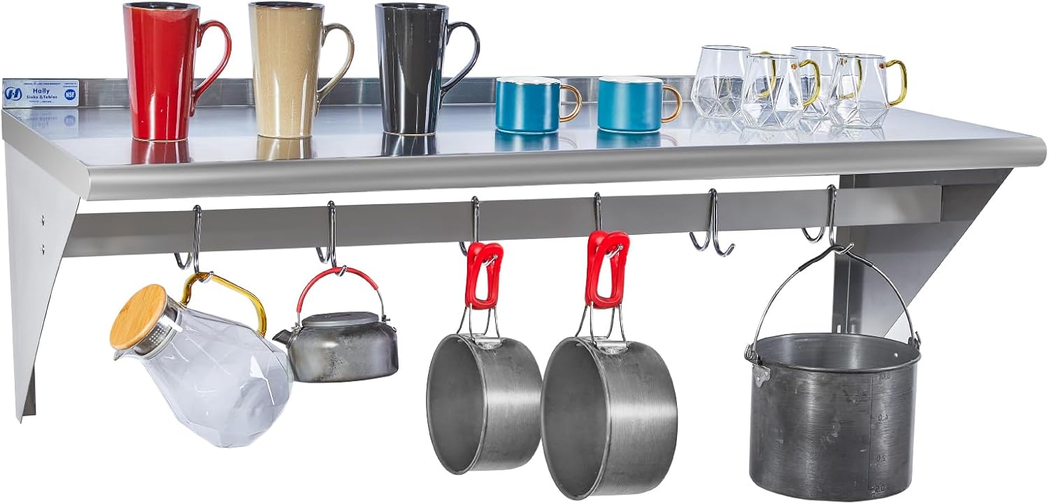 Stainless‑Steel Wall Pot Rack With Hooks