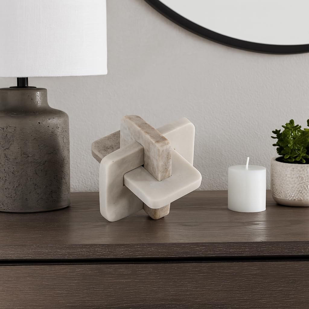Modern White‑Tan Stone Knot Sculpture Decor