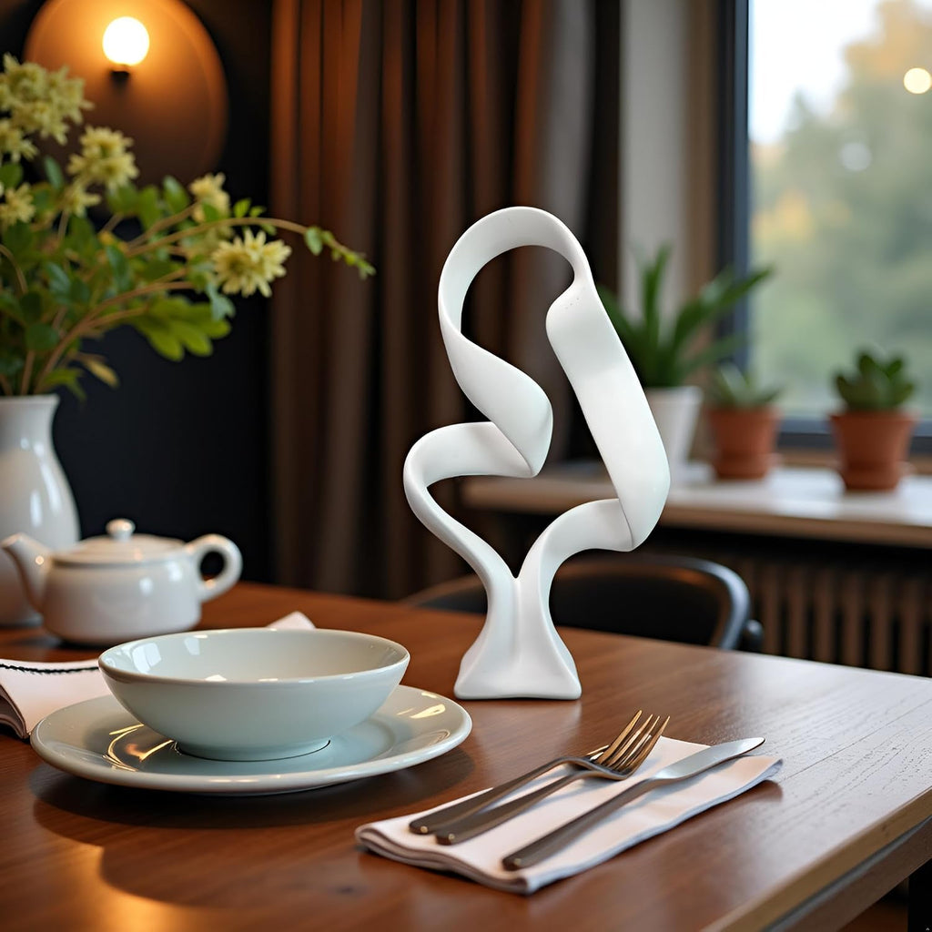 Modern White Abstract Ribbon Sculpture Decor