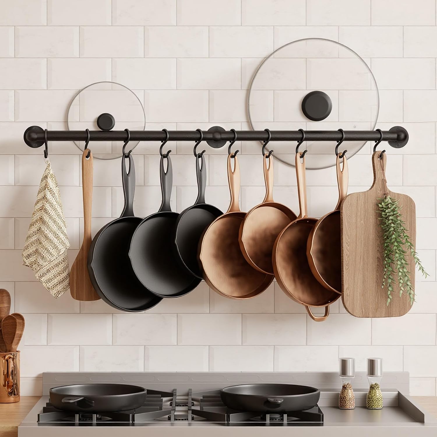 High‑Capacity Wall‑Mounted Kitchen Pot Rack