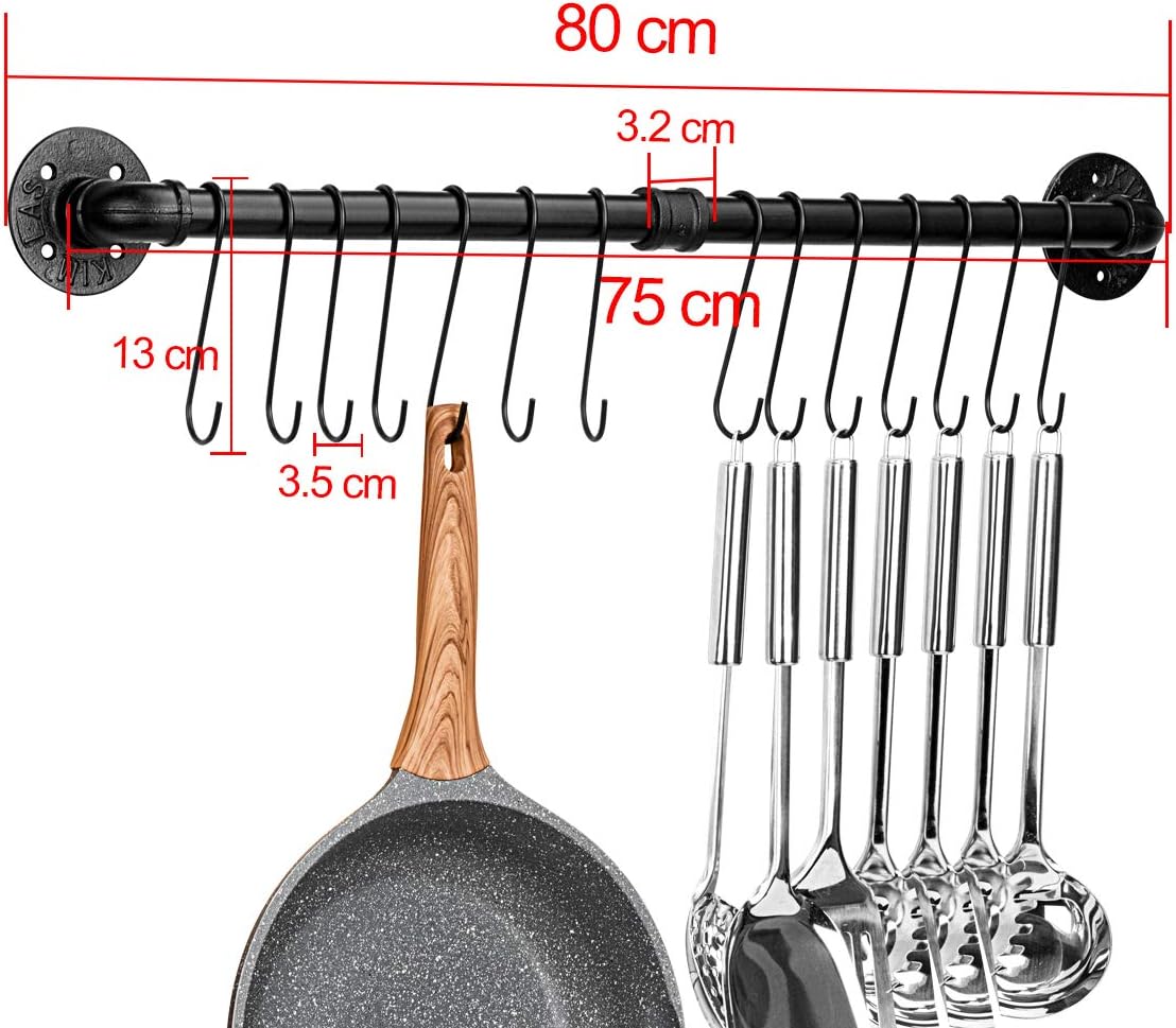 Black Wall‑Mounted Kitchen Pot Rail Organizer
