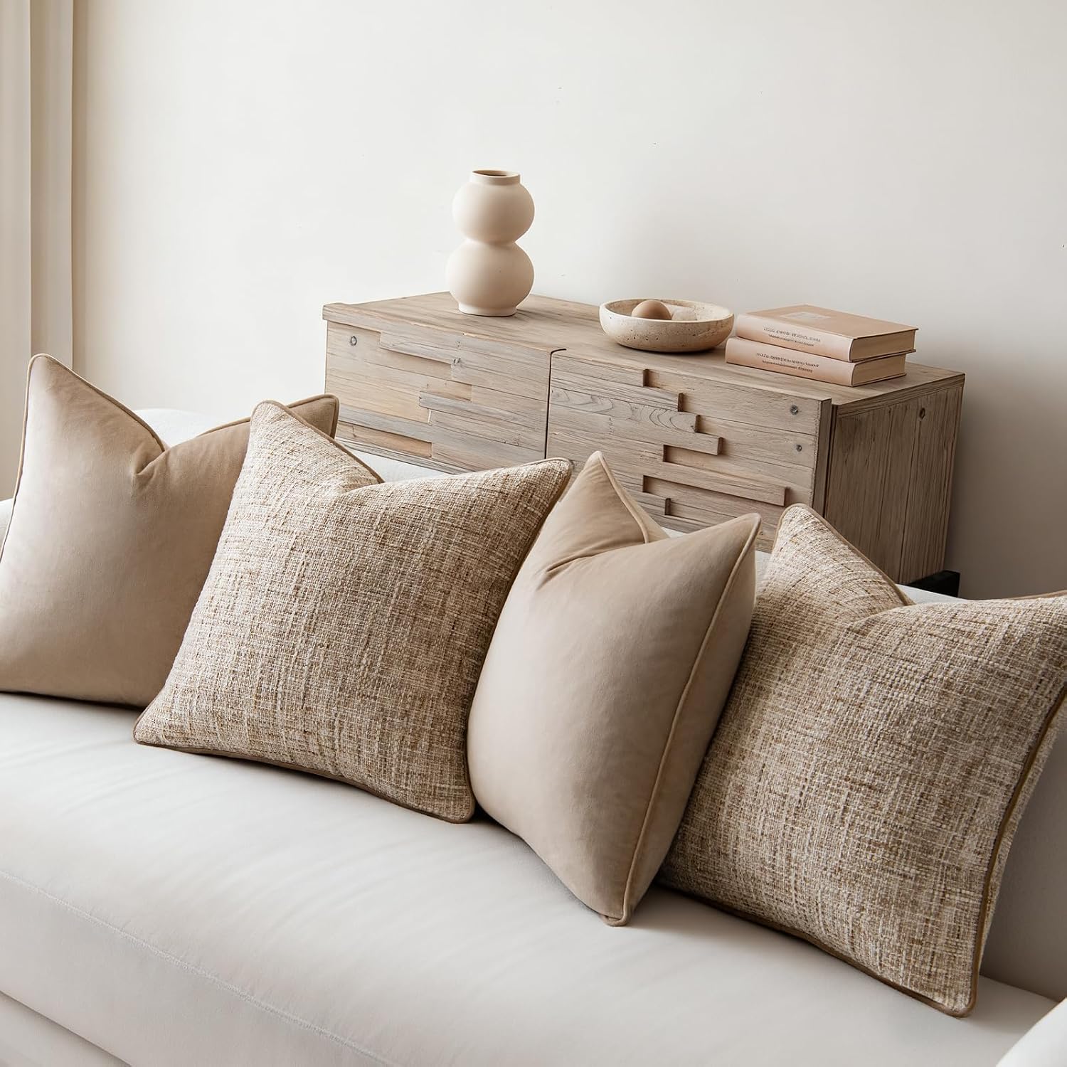 Khaki Textured Throw Pillow Covers 4‑Pack