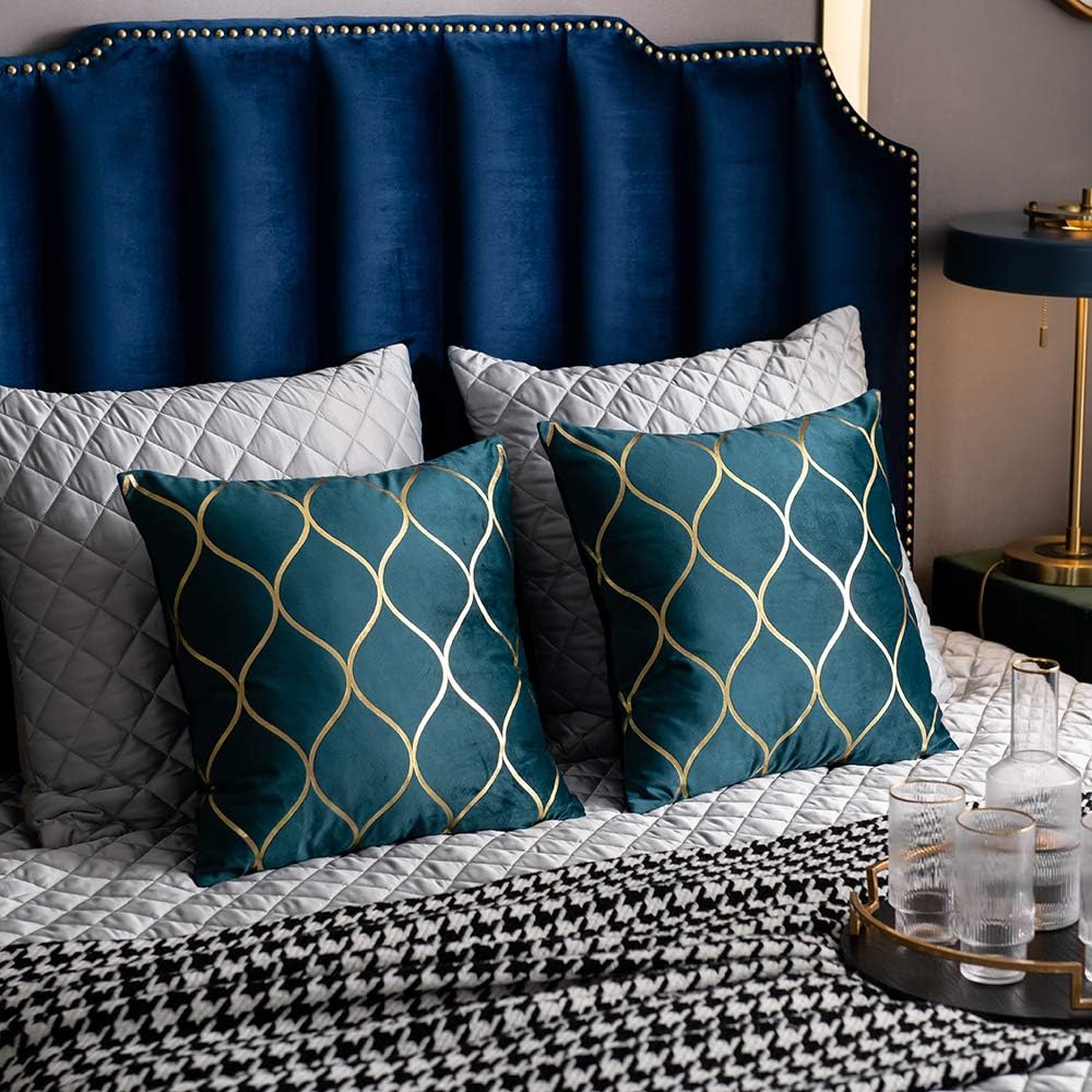 Teal Gold Velvet Pillow Covers 2‑Pack