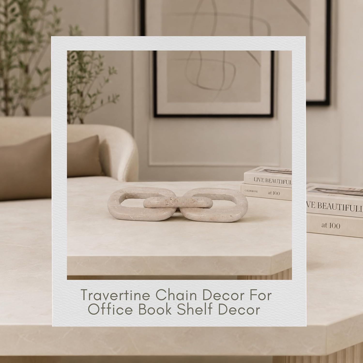Tan Travertine Chain‑Link Home Sculpture Decor