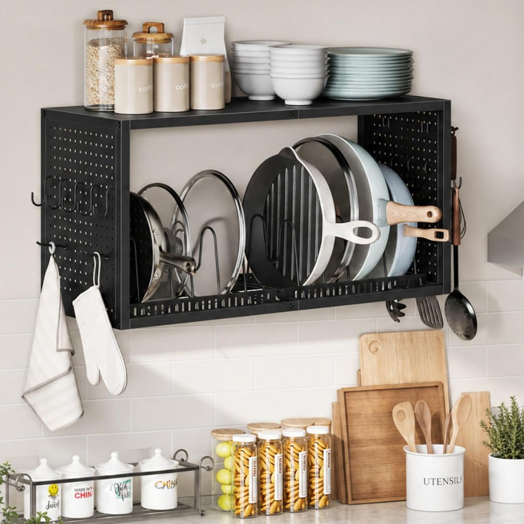 Black Wall‑Mounted Kitchen Pot Rack Organizer