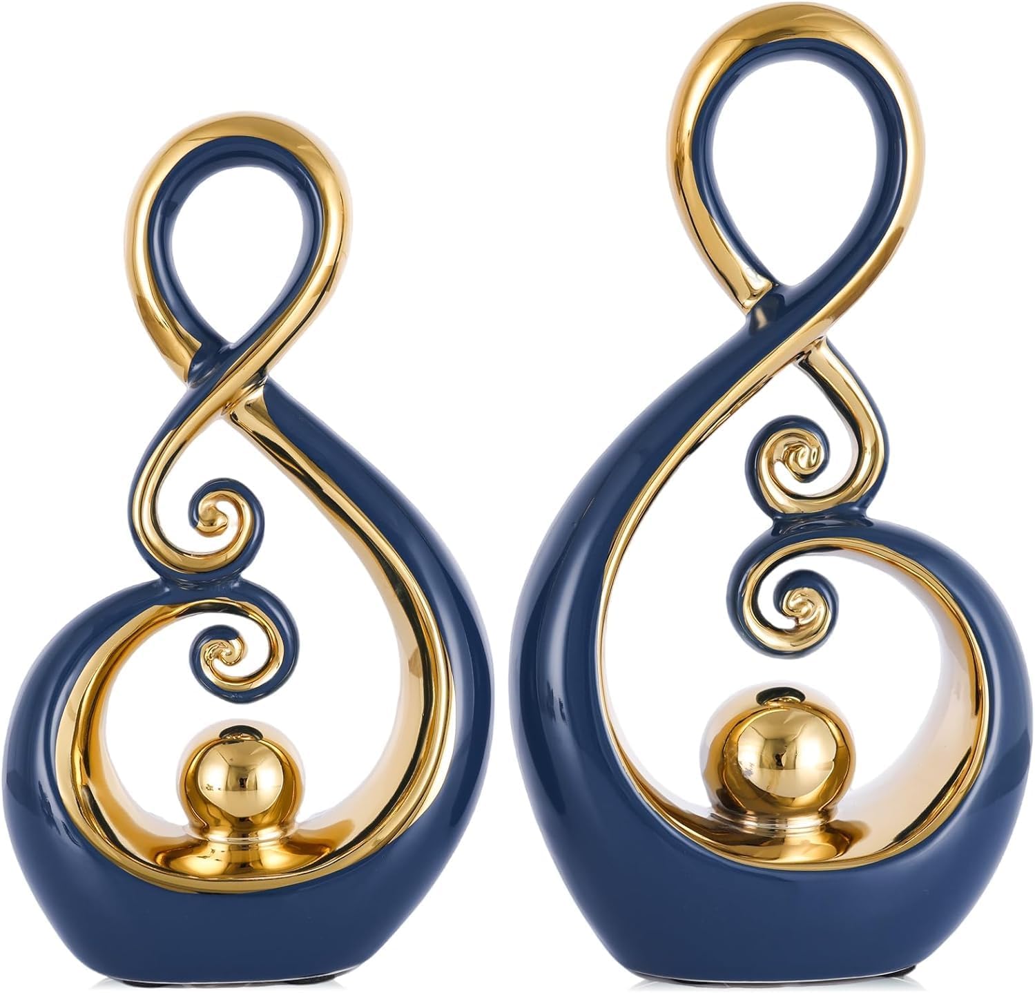 Blue‑Gold Ceramic Abstract Sculpture Set