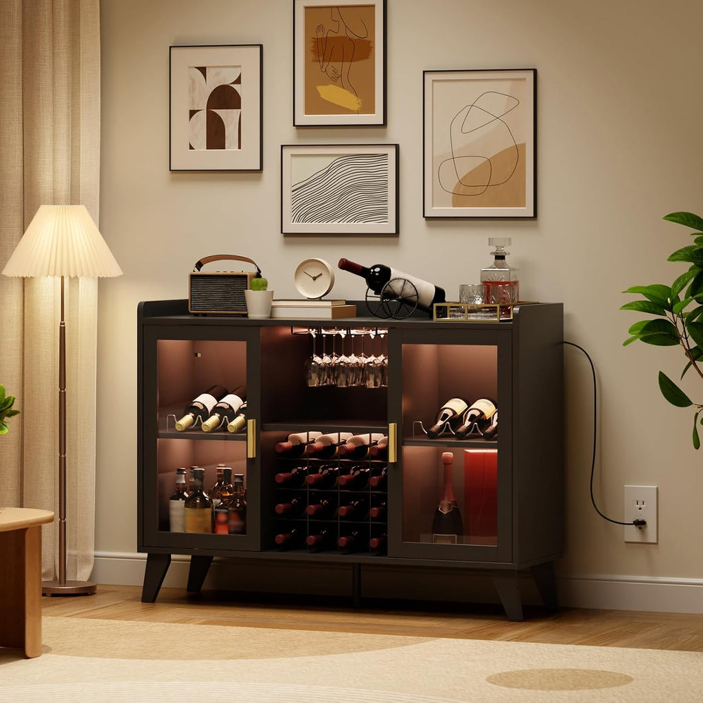 LED‑Lit Wine Bar Storage Cabinet Organizer