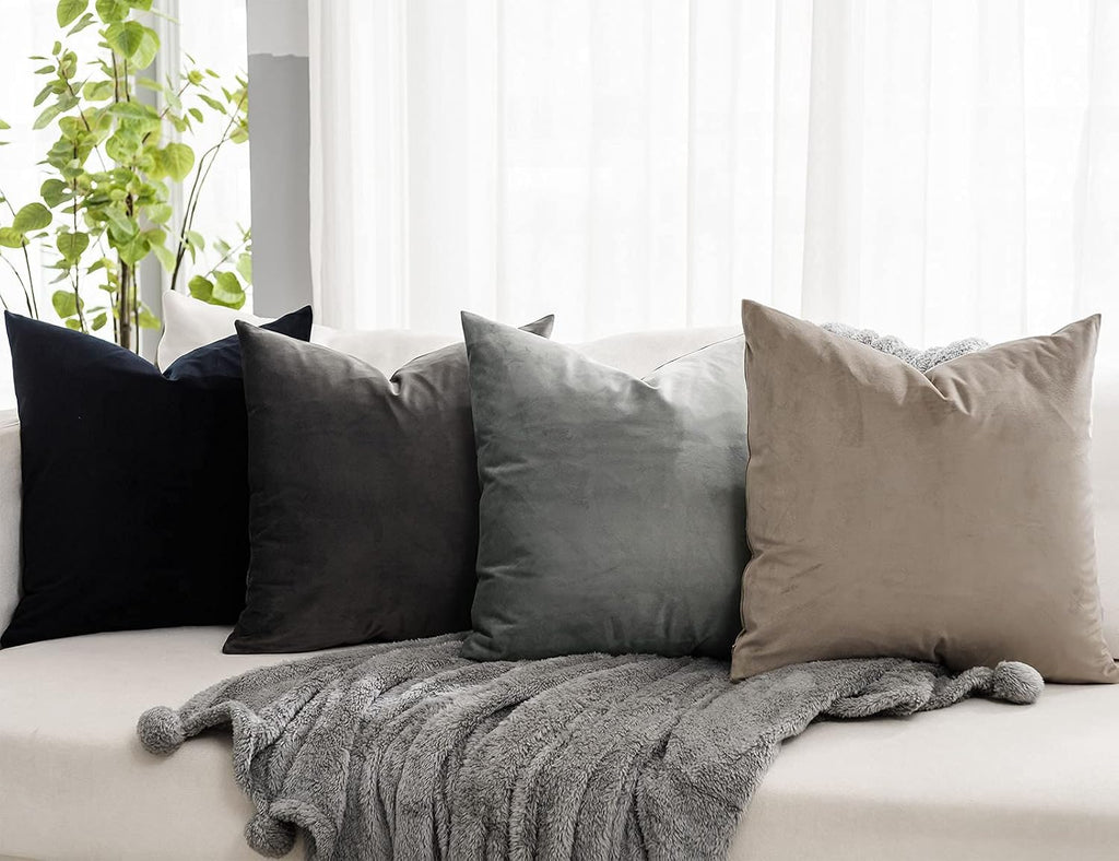 Luxury Grey Velvet Throw Pillow Covers Set