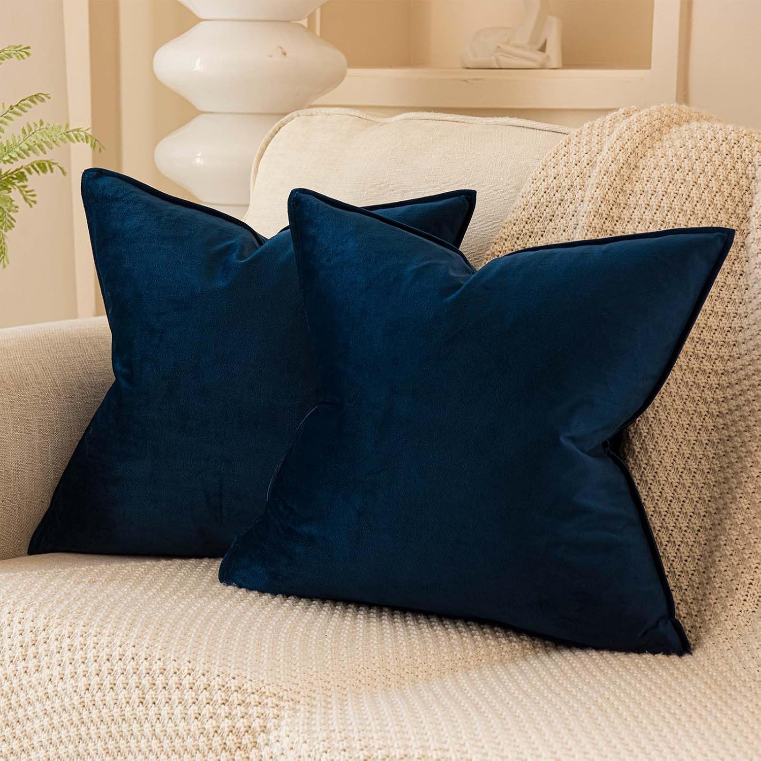 Navy Velvet Throw Pillow Covers Set Of 2