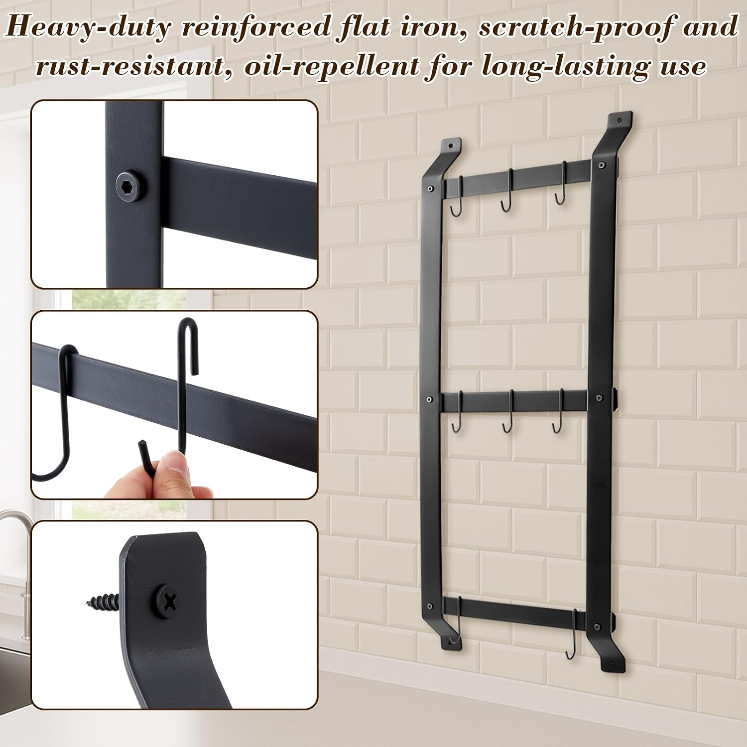 Wall‑Mounted Iron Kitchen Pan Storage Rack