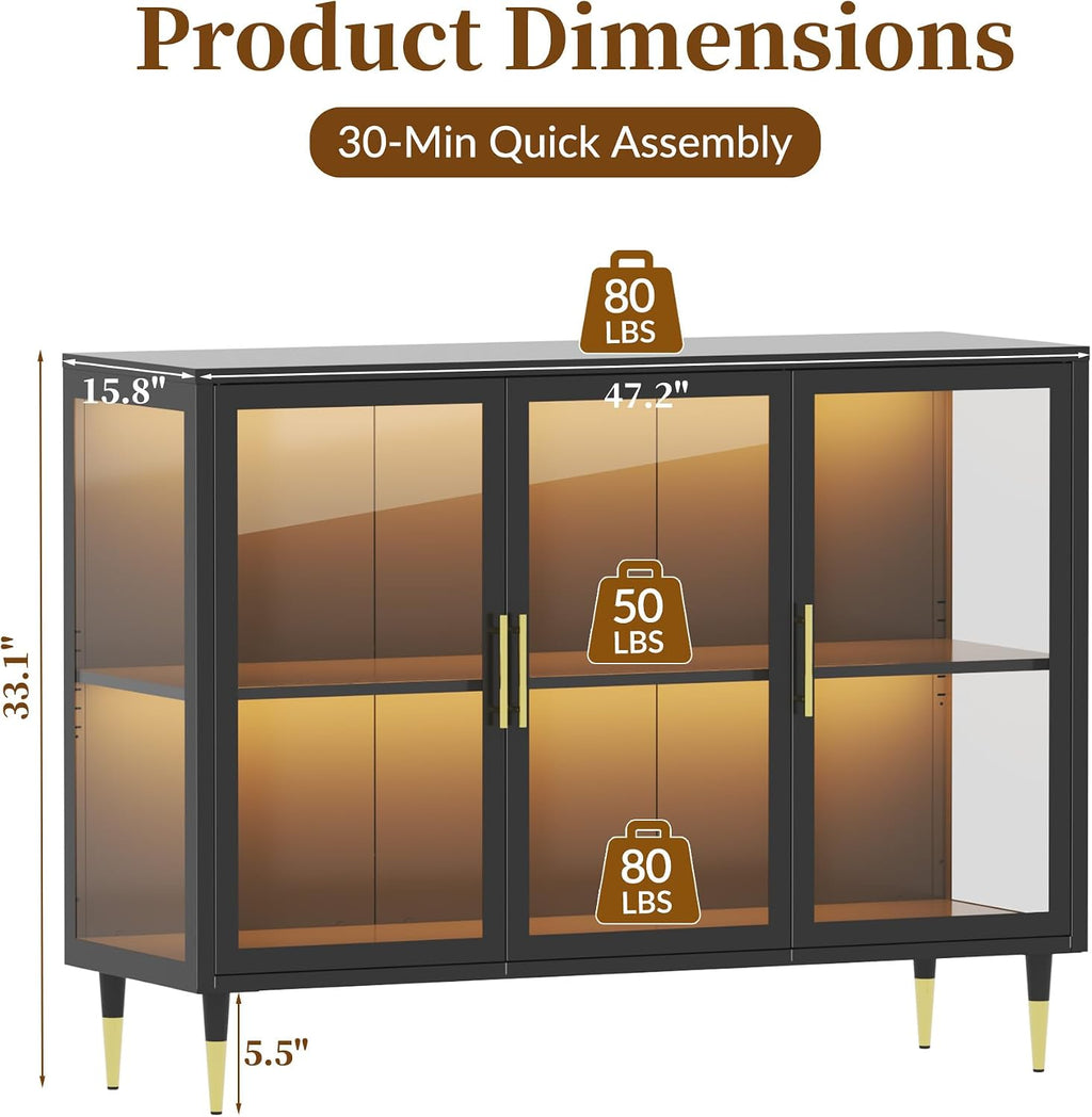 Glass LED‑Lit Kitchen Sideboard Buffet Cabinet