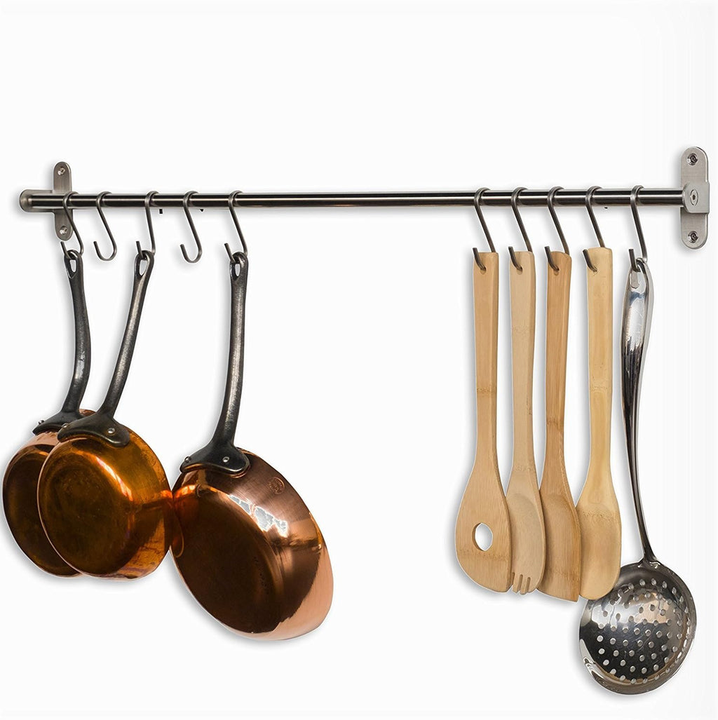 Silver Wall‑Mounted Kitchen Utensil Rail Set