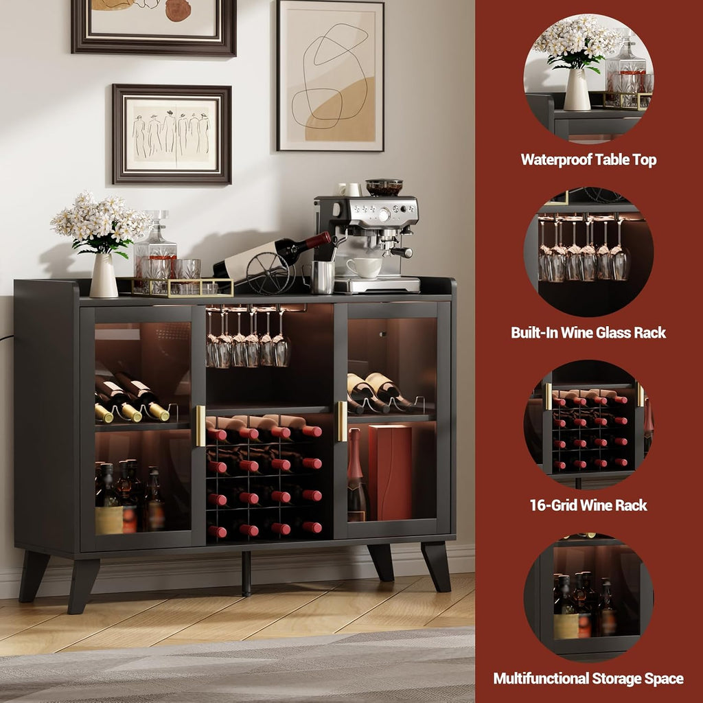 LED‑Lit Wine Bar Storage Cabinet Organizer