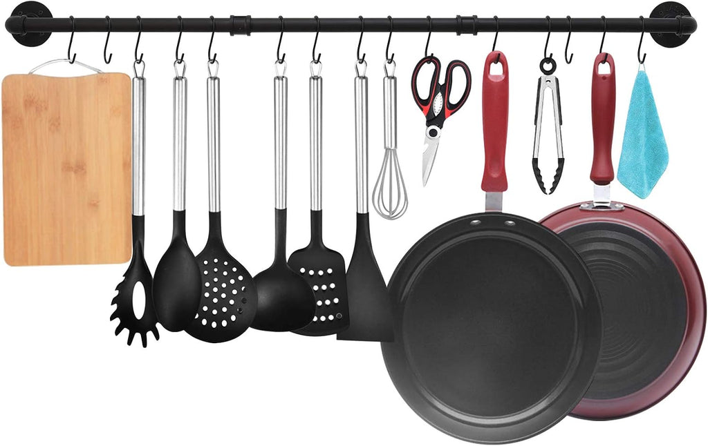 Black Wall‑Mounted Kitchen Pot Rail Organizer