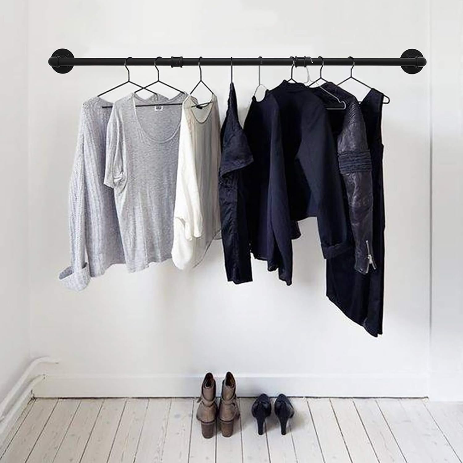 Black Wall‑Mounted Kitchen Pot Rail Organizer