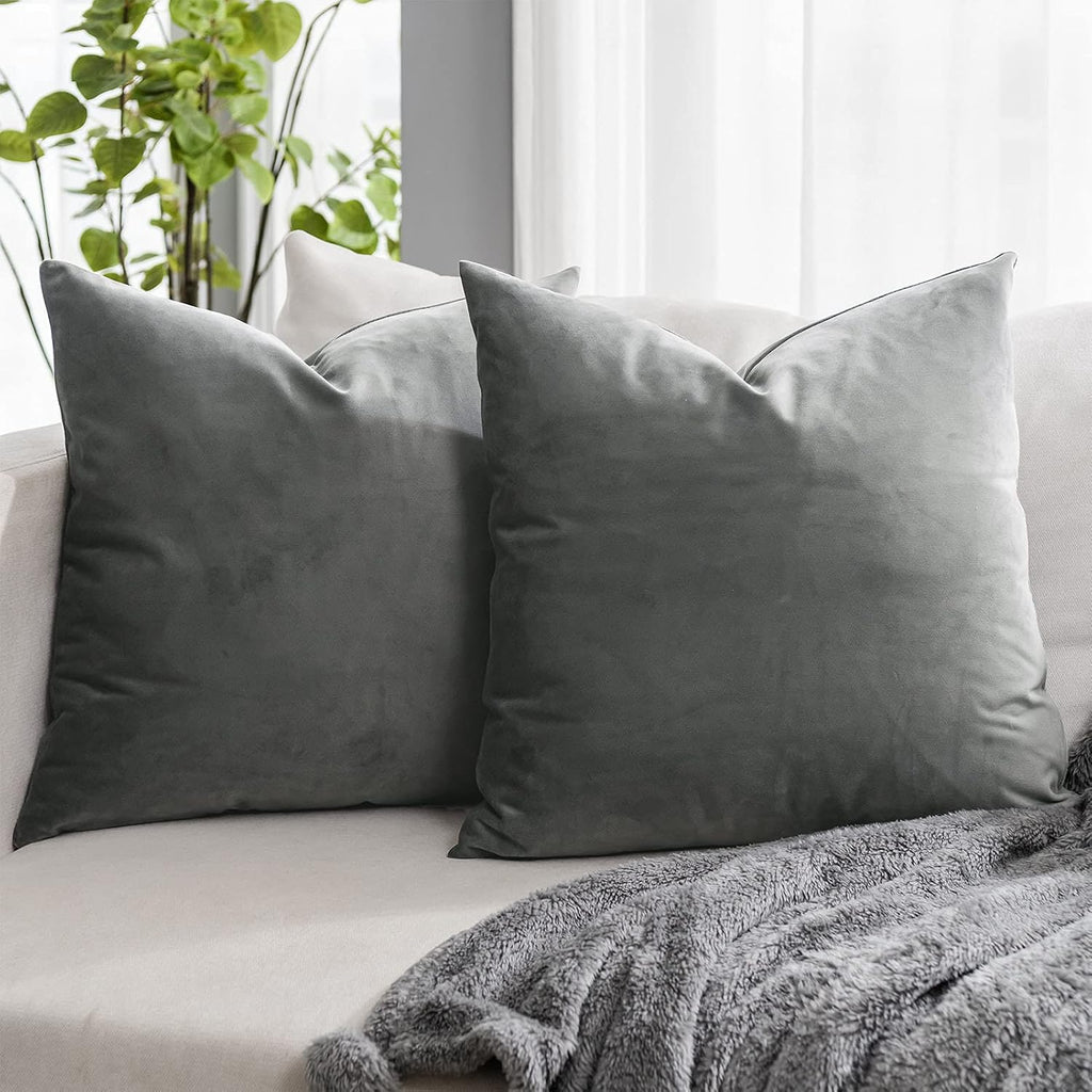 Luxury Grey Velvet Throw Pillow Covers Set