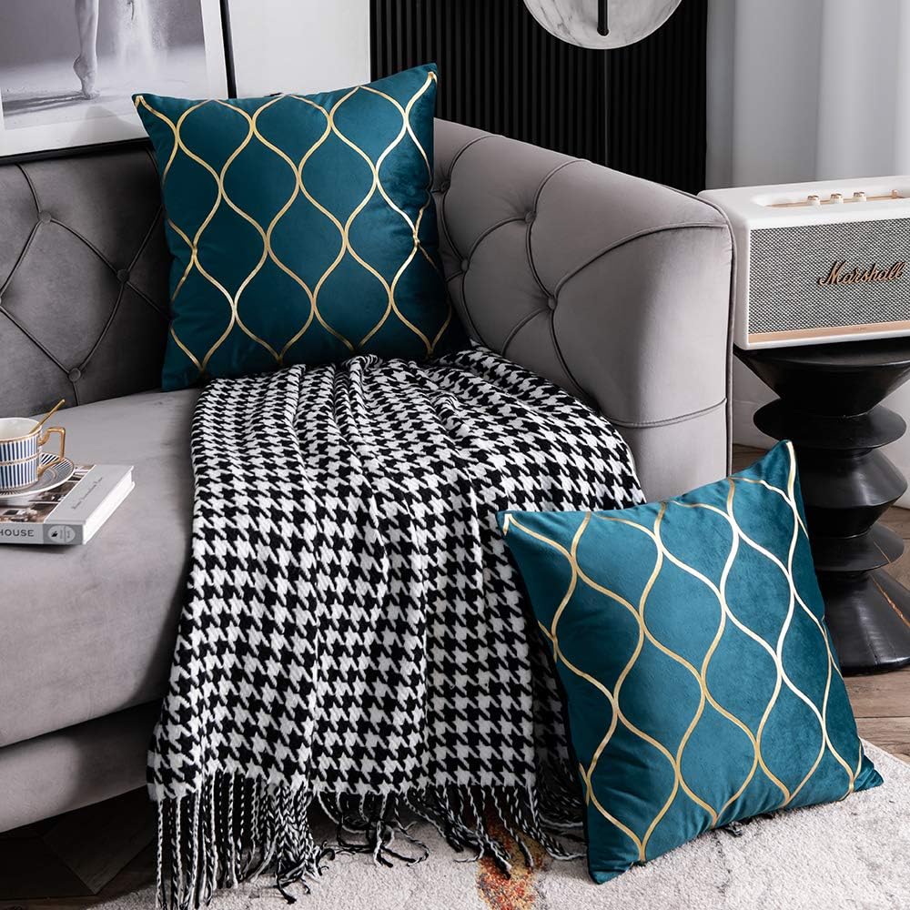 Teal Gold Velvet Pillow Covers 2‑Pack