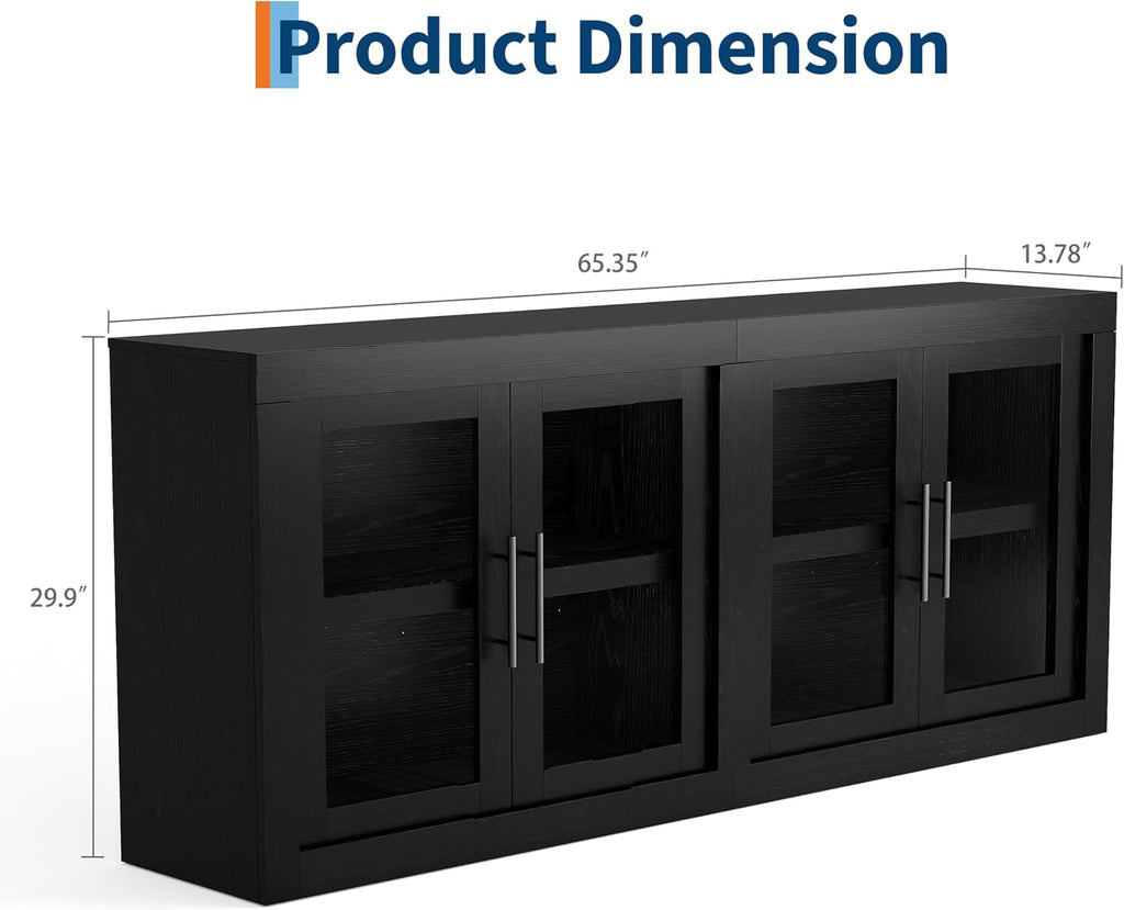 Black Glass‑Door Kitchen Sideboard Cabinet