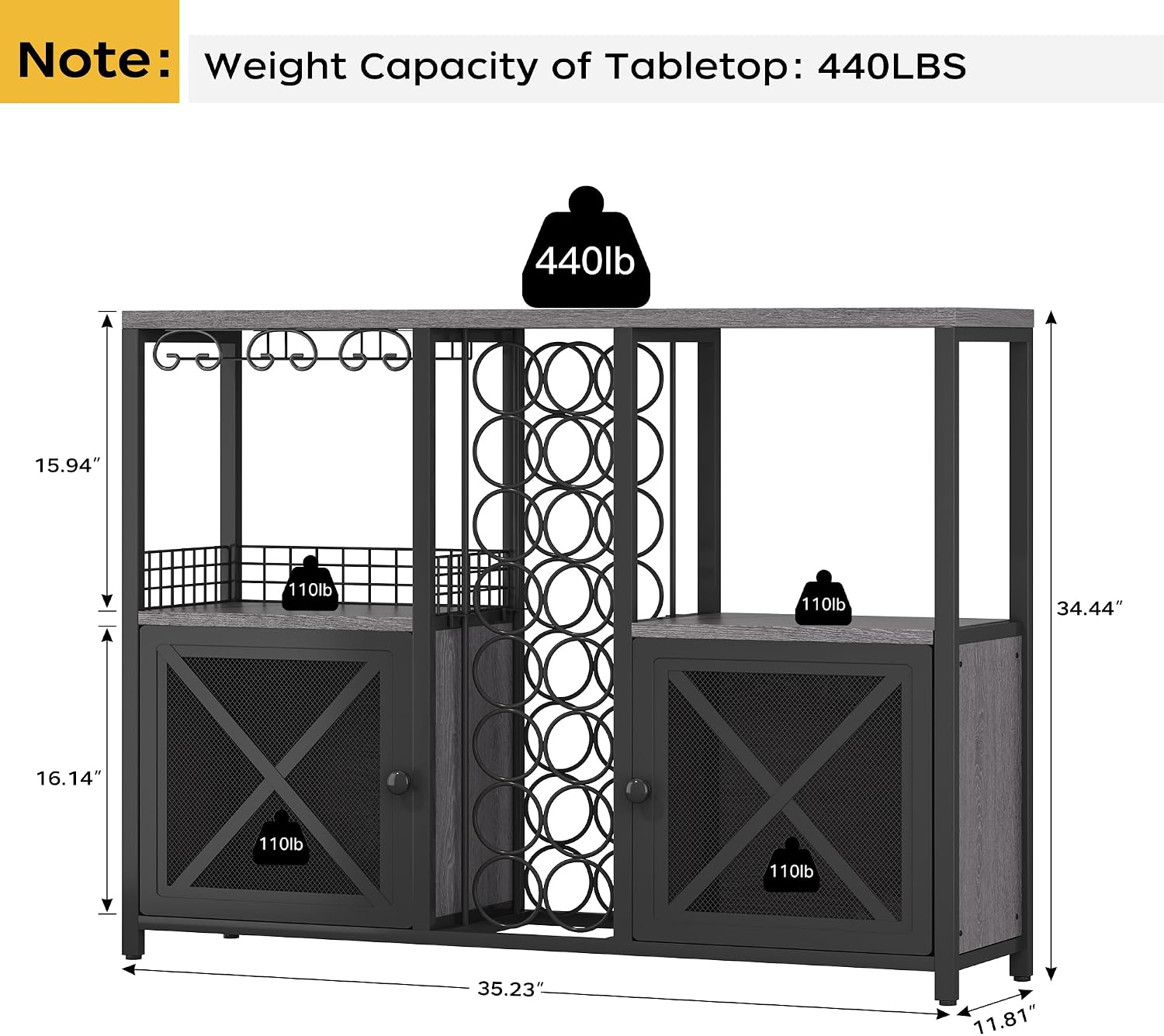 Grey Wooden Home Wine Bar Storage Cabinet
