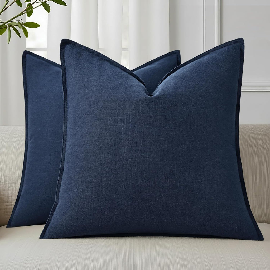Navy Linen Fall Throw Pillow Covers Set