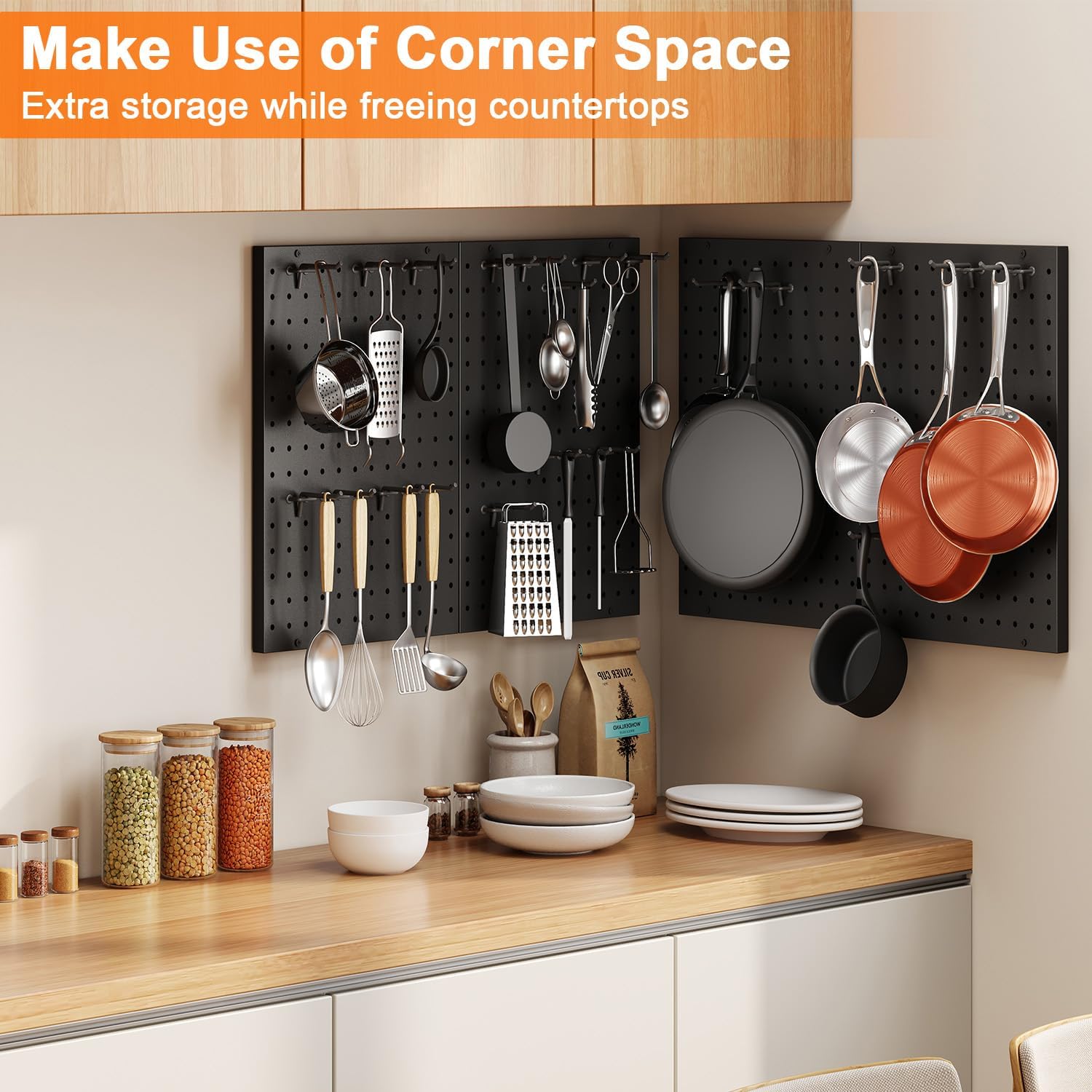 Wall‑Mounted Kitchen Pegboard Storage Organizer