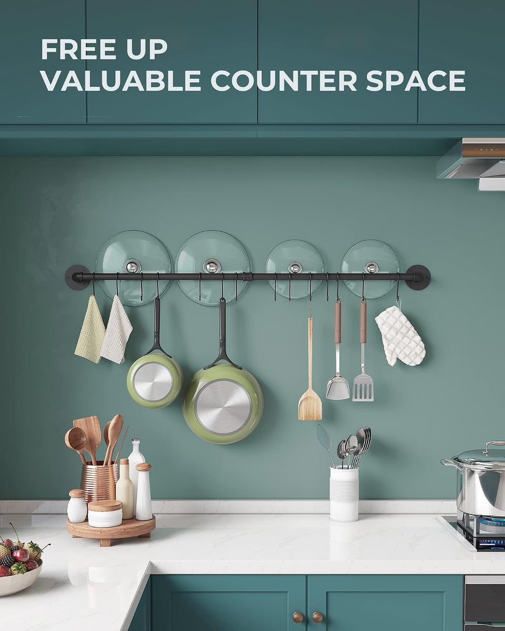 Wall‑Mounted Iron Hanging Pot Rack Organizer