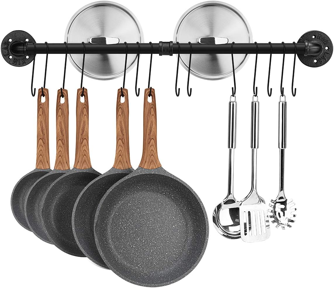 Black Wall‑Mounted Kitchen Pot Rail Organizer