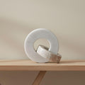Modern White‑Beige Marble Double‑Ring Sculpture