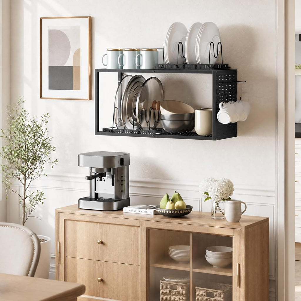 Black Wall‑Mounted Kitchen Pot Rack Organizer