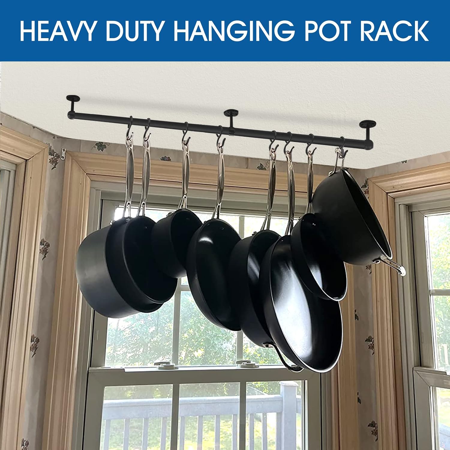 Black Stainless Steel Wall Pot Rack Organizer