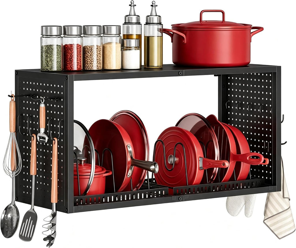 Black Wall‑Mounted Kitchen Pot Rack Organizer