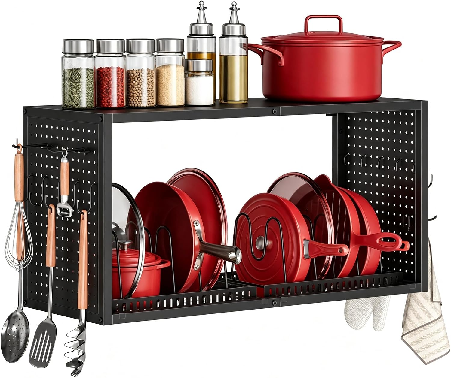 Black Wall‑Mounted Kitchen Pot Rack Organizer