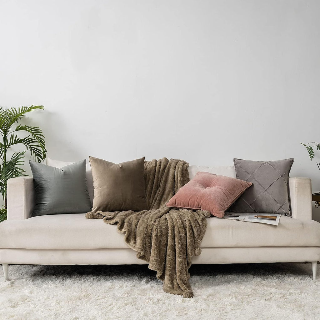 Luxury Grey Velvet Throw Pillow Covers Set