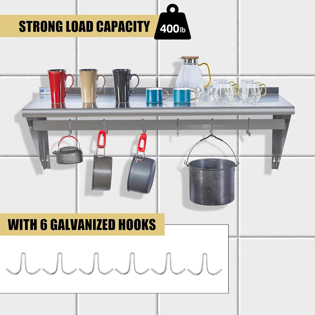 Stainless‑Steel Wall Pot Rack With Hooks