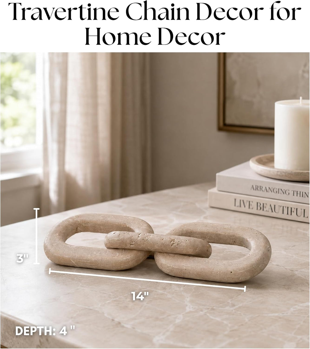 Tan Travertine Chain‑Link Home Sculpture Decor