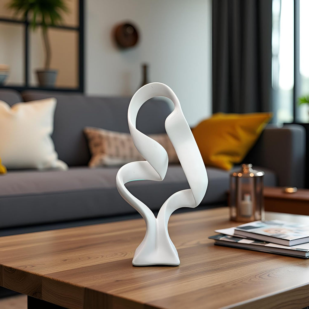 Modern White Abstract Ribbon Sculpture Decor