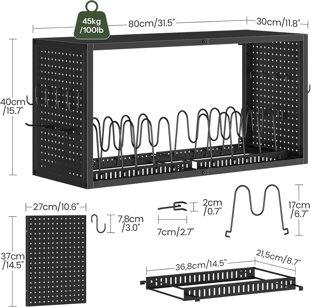 Black Wall‑Mounted Kitchen Pot Rack Organizer