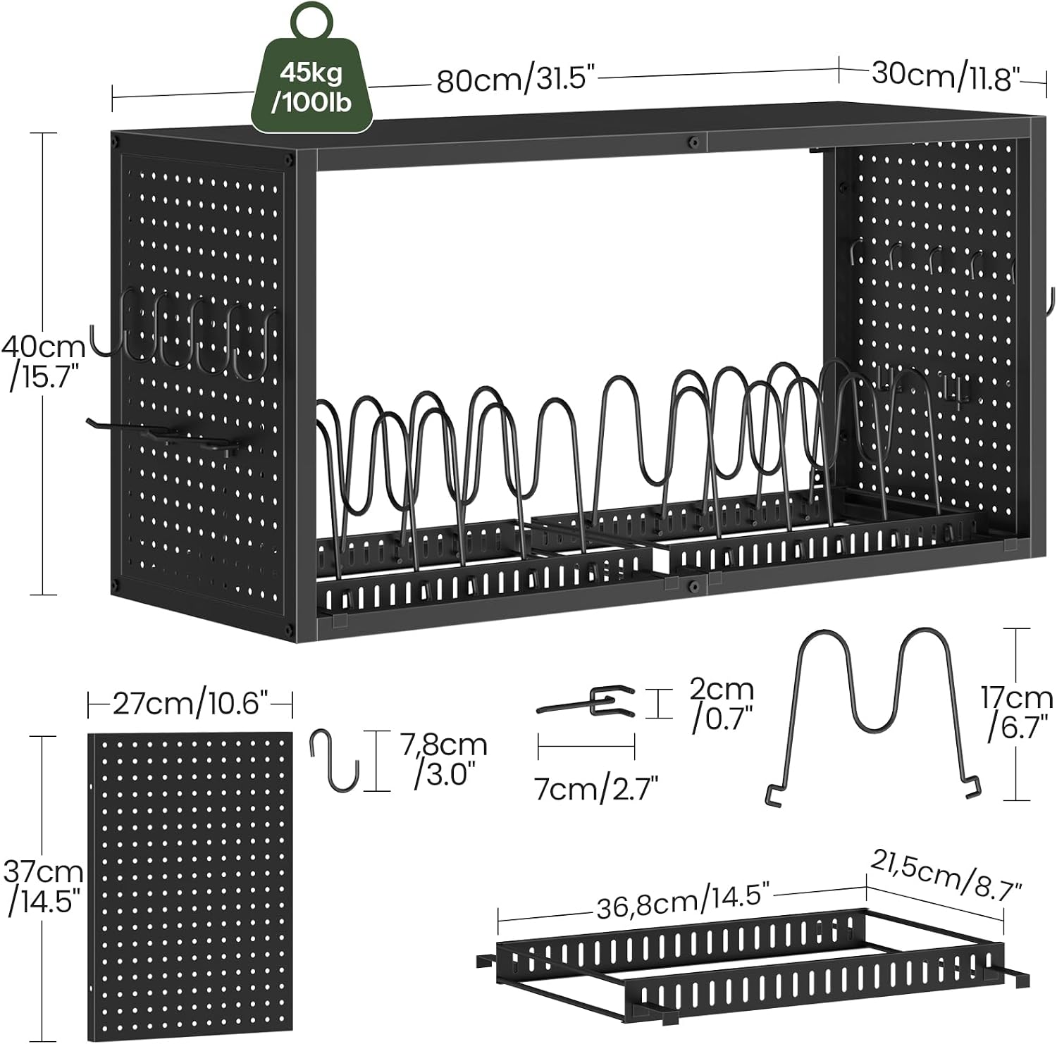 Black Wall‑Mounted Kitchen Pot Rack Organizer