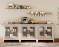 Beige Wood Sideboard Glass‑Door Storage Cabinet