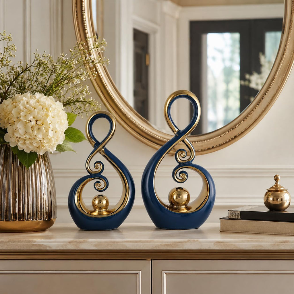 Blue‑Gold Ceramic Abstract Sculpture Set
