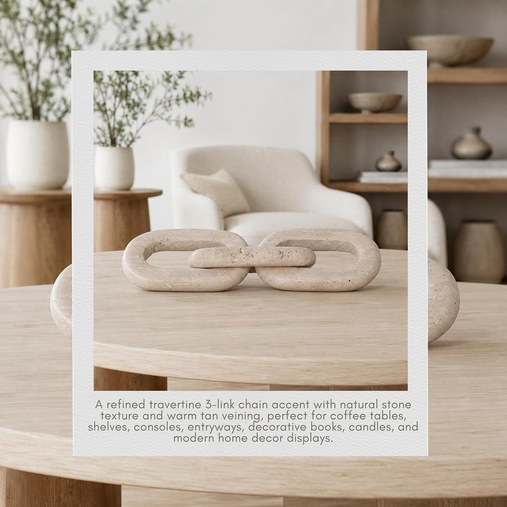 Tan Travertine Chain‑Link Home Sculpture Decor