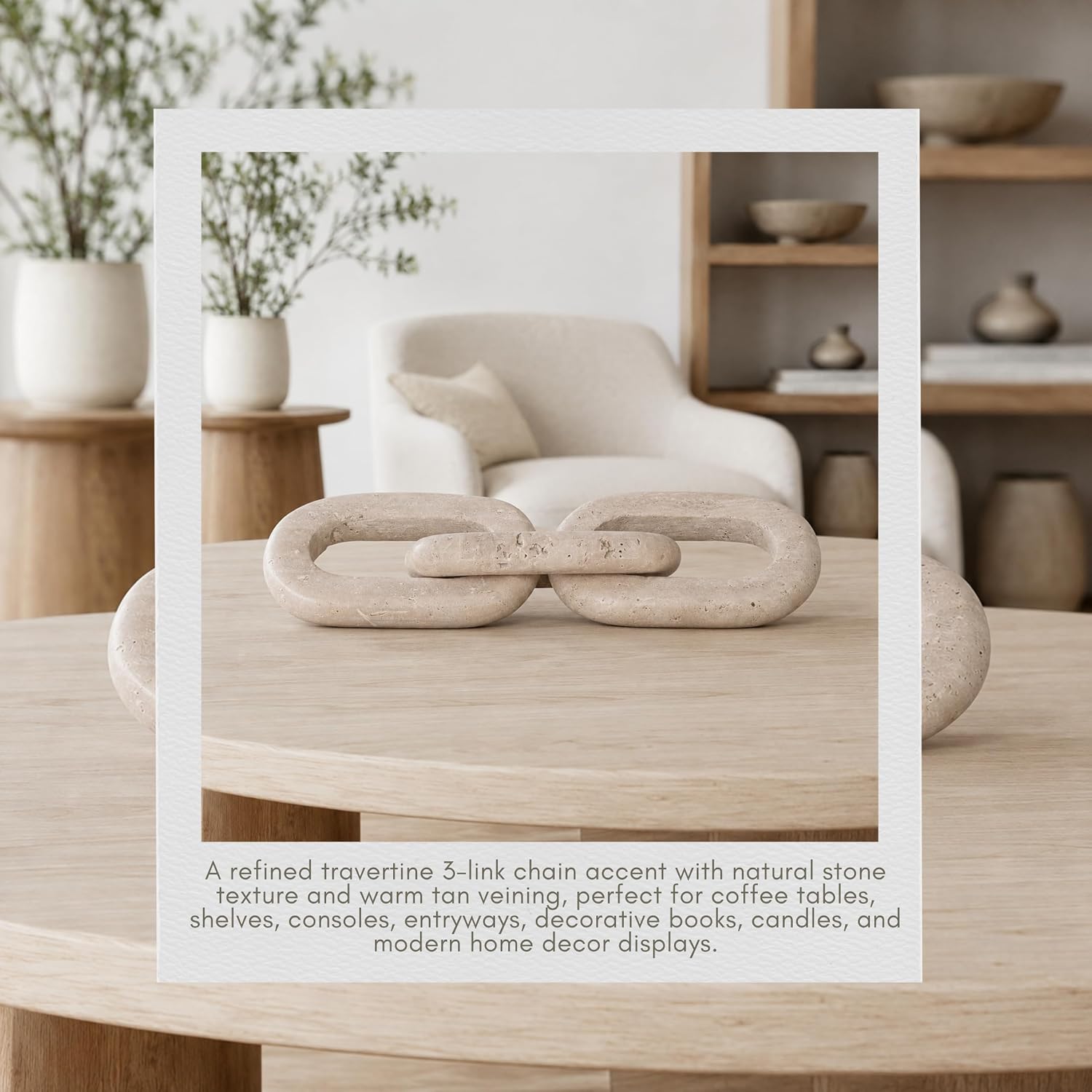 Tan Travertine Chain‑Link Home Sculpture Decor