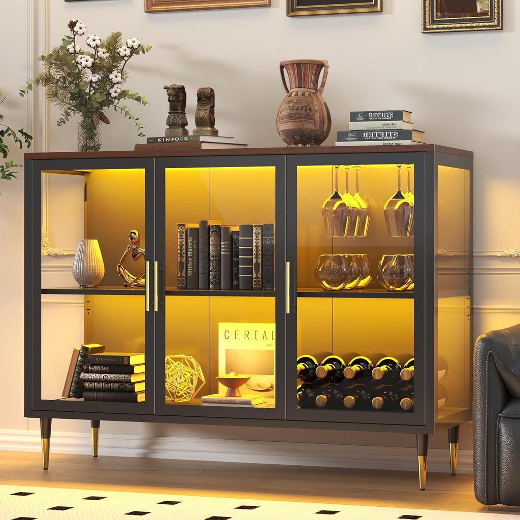 Glass LED‑Lit Kitchen Sideboard Buffet Cabinet
